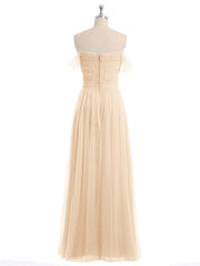 Hors De l'Épaule Col En Cœur Tulle Robe Pêche