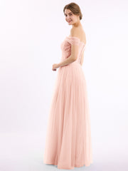 Hors De l'Épaule Col En Cœur Tulle Robe Rose Perle