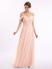 Hors De l'Épaule Col En Cœur Tulle Robe Rose Perle