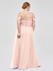 Hors De l'Épaule Col En Cœur Tulle Robe Rose Perle