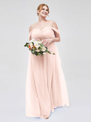 Hors De l'Épaule Col En Cœur Tulle Robe Rose Perle