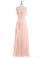 Hors De l'Épaule Col En Cœur Tulle Robe Rose Perle