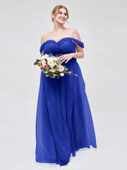 Hors De l'Épaule Col En Cœur Tulle Robe Bleu Royale