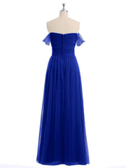 Hors De l'Épaule Col En Cœur Tulle Robe Bleu Royale