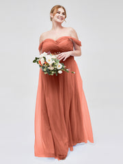 Hors De l'Épaule Col En Cœur Tulle Robe Rouille Grande Taille