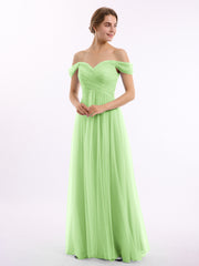 Hors De l'Épaule Col En Cœur Tulle Robe Sauge