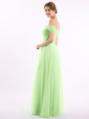 Hors De l'Épaule Col En Cœur Tulle Robe Sauge