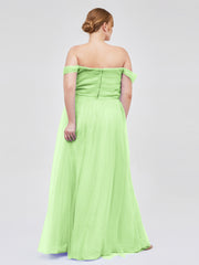 Hors De l'Épaule Col En Cœur Tulle Robe Sauge