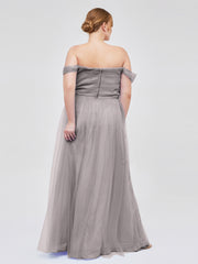 Hors De l'Épaule Col En Cœur Tulle Robe Argent