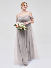 Hors De l'Épaule Col En Cœur Tulle Robe Argent