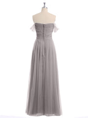 Hors De l'Épaule Col En Cœur Tulle Robe Argent