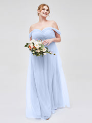 Hors De l'Épaule Col En Cœur Tulle Robe Bleu Ciel Grande Taille