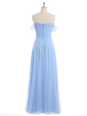 Hors De l'Épaule Col En Cœur Tulle Robe Bleu Ciel