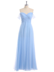 Hors De l'Épaule Col En Cœur Tulle Robe Bleu Ciel