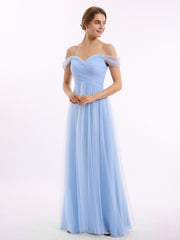 Hors De l'Épaule Col En Cœur Tulle Robe Bleu Ciel