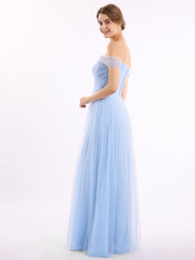 Hors De l'Épaule Col En Cœur Tulle Robe Bleu Ciel