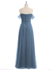 Hors De l'Épaule Col En Cœur Tulle Robe Bleu de Schiste Grande Taille