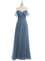 Hors De l'Épaule Col En Cœur Tulle Robe Bleu de Schiste Grande Taille
