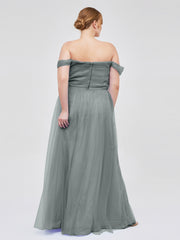 Hors De l'Épaule Col En Cœur Tulle Robe Gris Acier