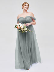 Hors De l'Épaule Col En Cœur Tulle Robe Gris Acier Grande Taille