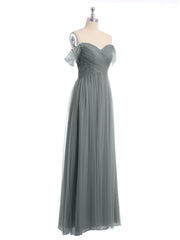 Hors De l'Épaule Col En Cœur Tulle Robe Gris Acier