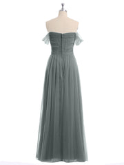 Hors De l'Épaule Col En Cœur Tulle Robe Gris Acier
