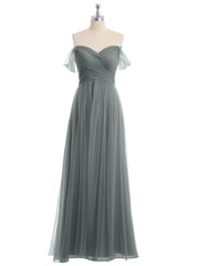 Hors De l'Épaule Col En Cœur Tulle Robe Gris Acier