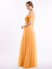 Hors De l'Épaule Col En Cœur Tulle Robe Mandarine