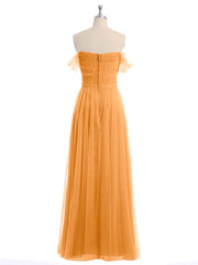 Hors De l'Épaule Col En Cœur Tulle Robe Mandarine