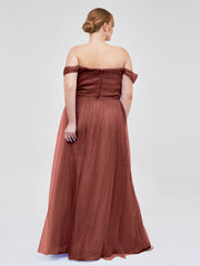 Hors De l'Épaule Col En Cœur Tulle Robe terracotta Grande Taille