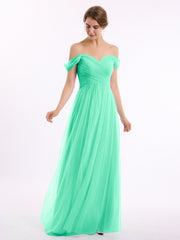 Hors De l'Épaule Col En Cœur Tulle Robe Turquoise