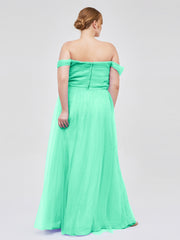 Hors De l'Épaule Col En Cœur Tulle Robe Turquoise