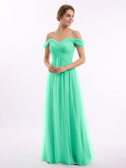 Hors De l'Épaule Col En Cœur Tulle Robe Turquoise