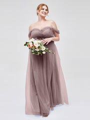 Hors De l'Épaule Col En Cœur Tulle Robe Vintage Mauve