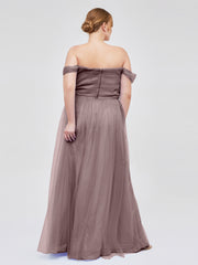 Hors De l'Épaule Col En Cœur Tulle Robe Vintage Mauve