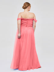 Hors De l'Épaule Col En Cœur Tulle Robe Pastèque