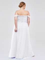 Hors De l'Épaule Col En Cœur Tulle Robe Blanc