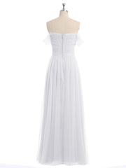 Hors De l'Épaule Col En Cœur Tulle Robe Blanc