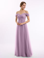 Hors De l'Épaule Col En Cœur Tulle Robe Glycine