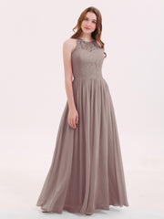 Robe Longue Dentelle avec Illusion Col en Cœur Dusk