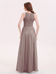 Robe Longue Dentelle avec Illusion Col en Cœur Dusk