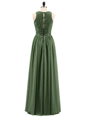 Robe Longue Dentelle avec Illusion Col en Cœur Olive Verte
