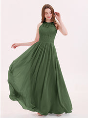 Robe Longue Dentelle avec Illusion Col en Cœur Olive Verte