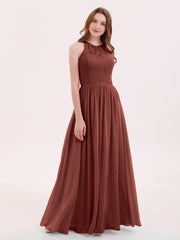 Robe Longue Dentelle avec Illusion Col en Cœur terracotta Grande Taille