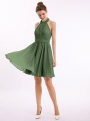 Licou Mousseline Robes Courtes De Demoiselle d'Honneur Olive Verte Grande Taille