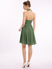 Licou Mousseline Robes Courtes De Demoiselle d'Honneur Olive Verte Grande Taille