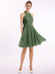Licou Mousseline Robes Courtes De Demoiselle d'Honneur Olive Verte Grande Taille