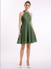 Licou Mousseline Robes Courtes De Demoiselle d'Honneur Olive Verte Grande Taille