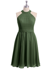Licou Mousseline Robes Courtes De Demoiselle d'Honneur Olive Verte Grande Taille
