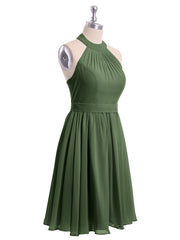 Licou Mousseline Robes Courtes De Demoiselle d'Honneur Olive Verte Grande Taille